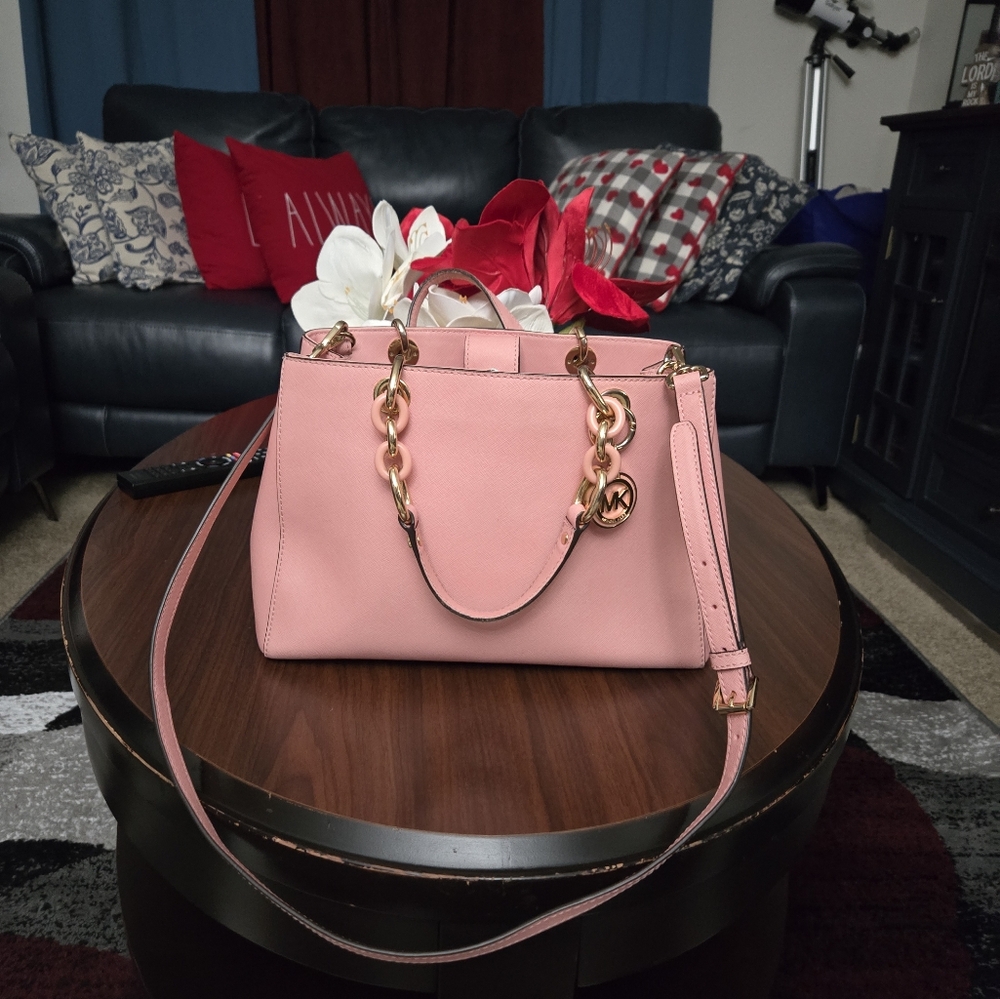 Structured Pink Satchel with Gold Hardware